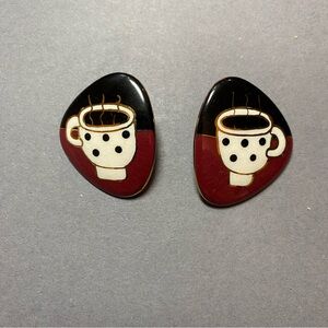 Vintage coffee cup ceramic statement earrings